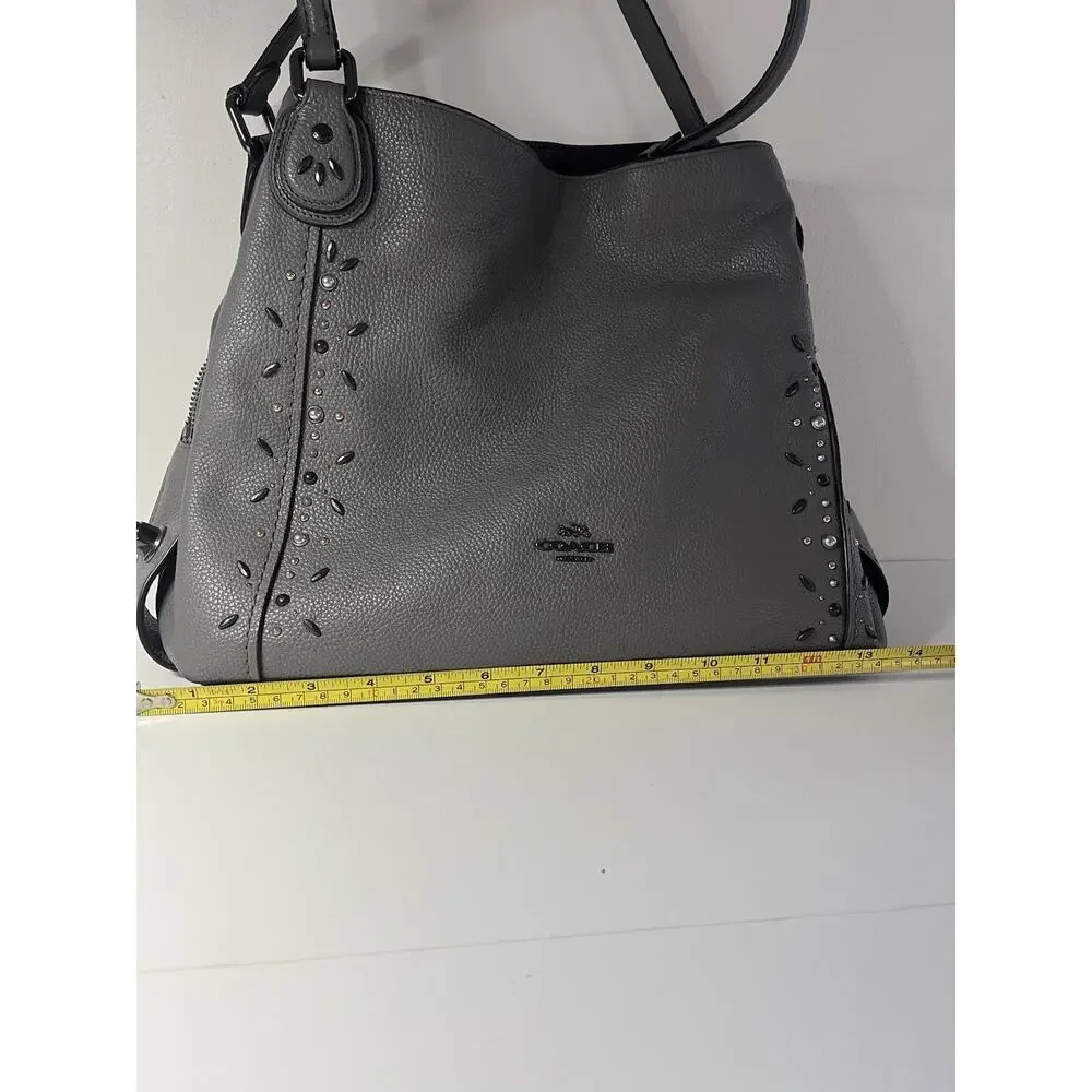 COACH Edie Shoulder Bag 31 Prairie Rivets Gray Pebble Leather Gunmetal 22794 EUC
